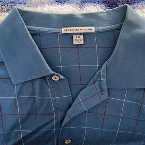 Vintage Peter Millar Polo Shirt Men's XXL Aqua Blue Check 100% Cotton Korea Made